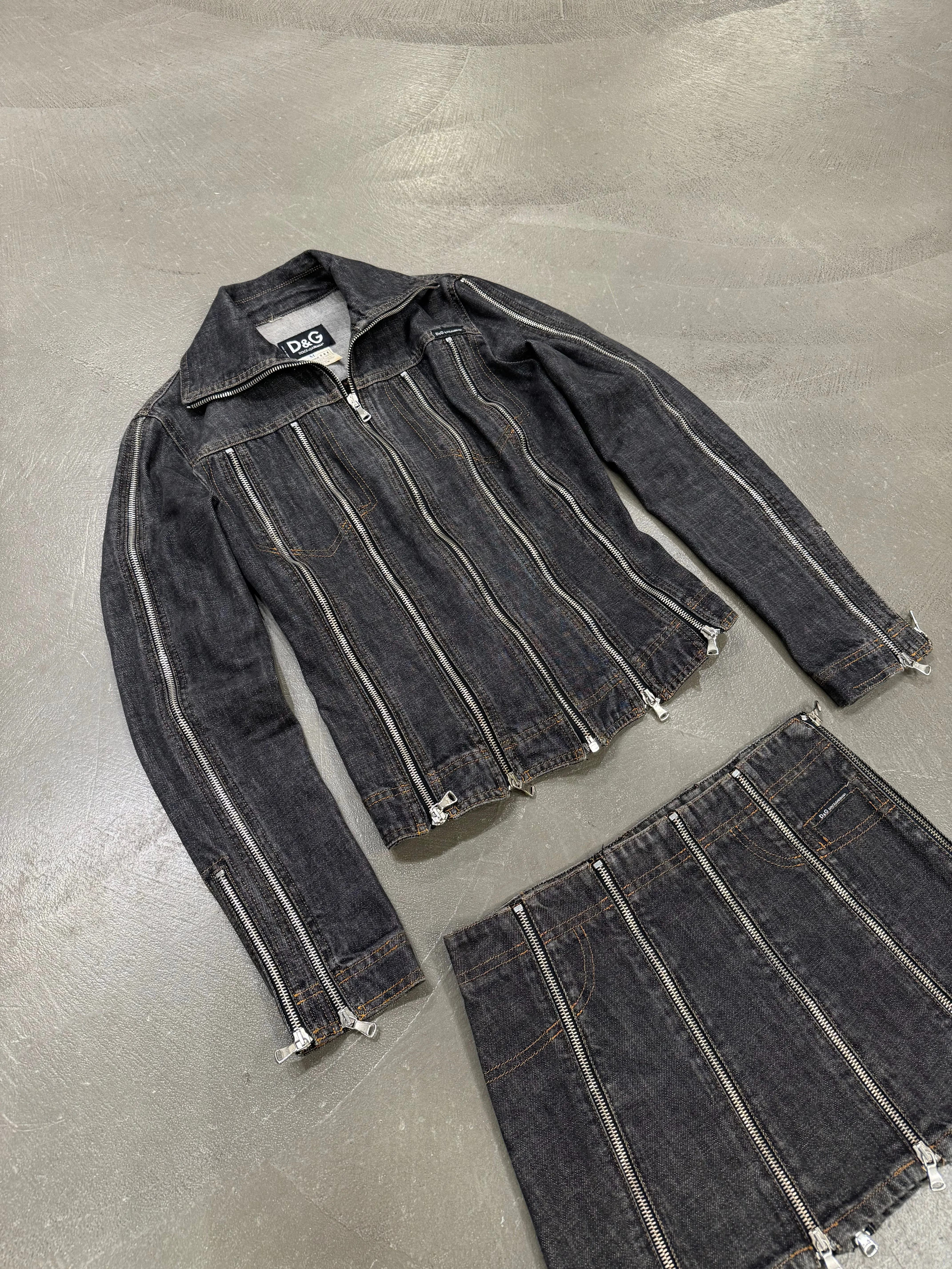 S/S 2004 Dolce & Gabbana zipper denim set (jacket   skirt)