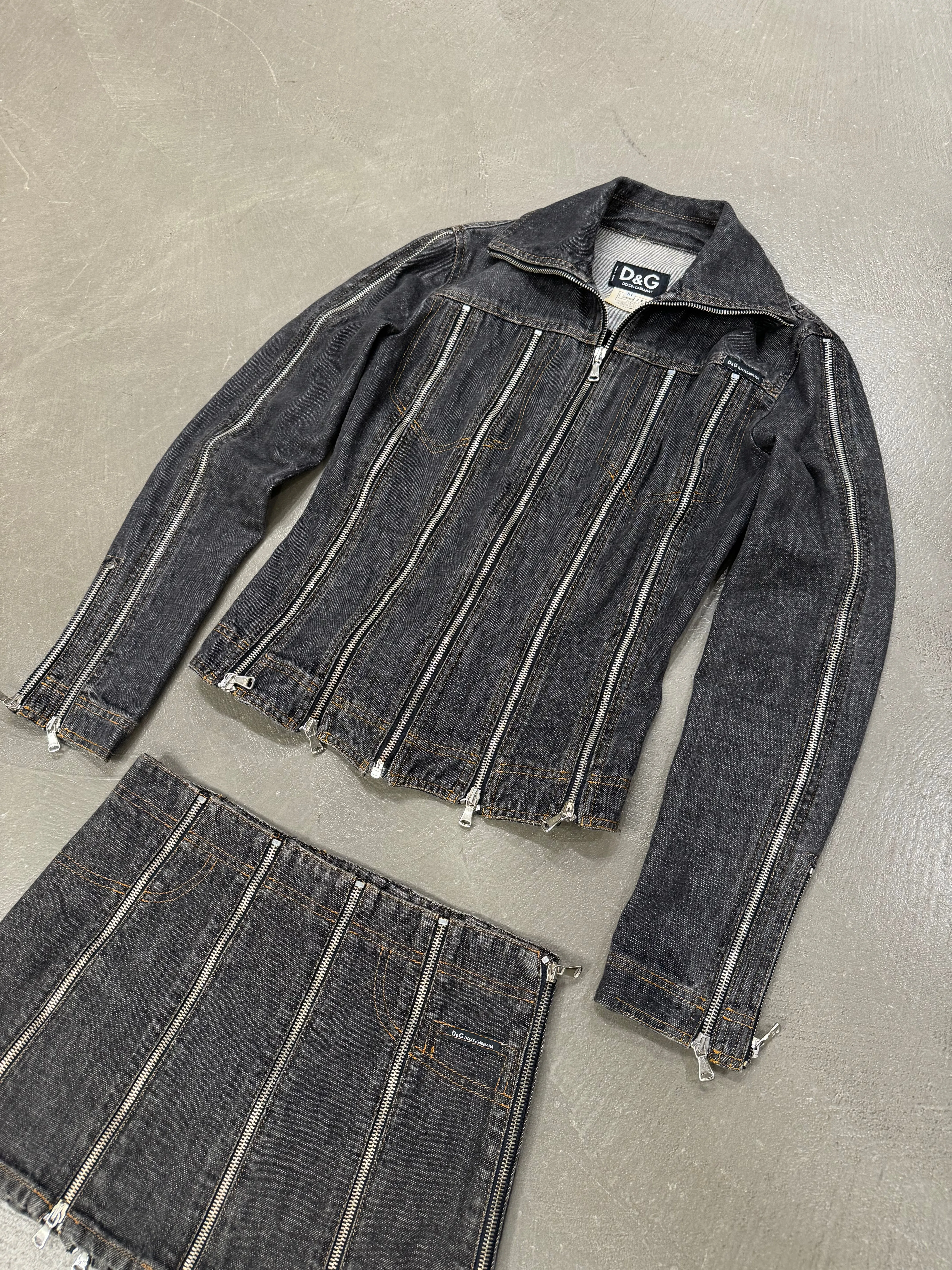 S/S 2004 Dolce & Gabbana zipper denim set (jacket   skirt)