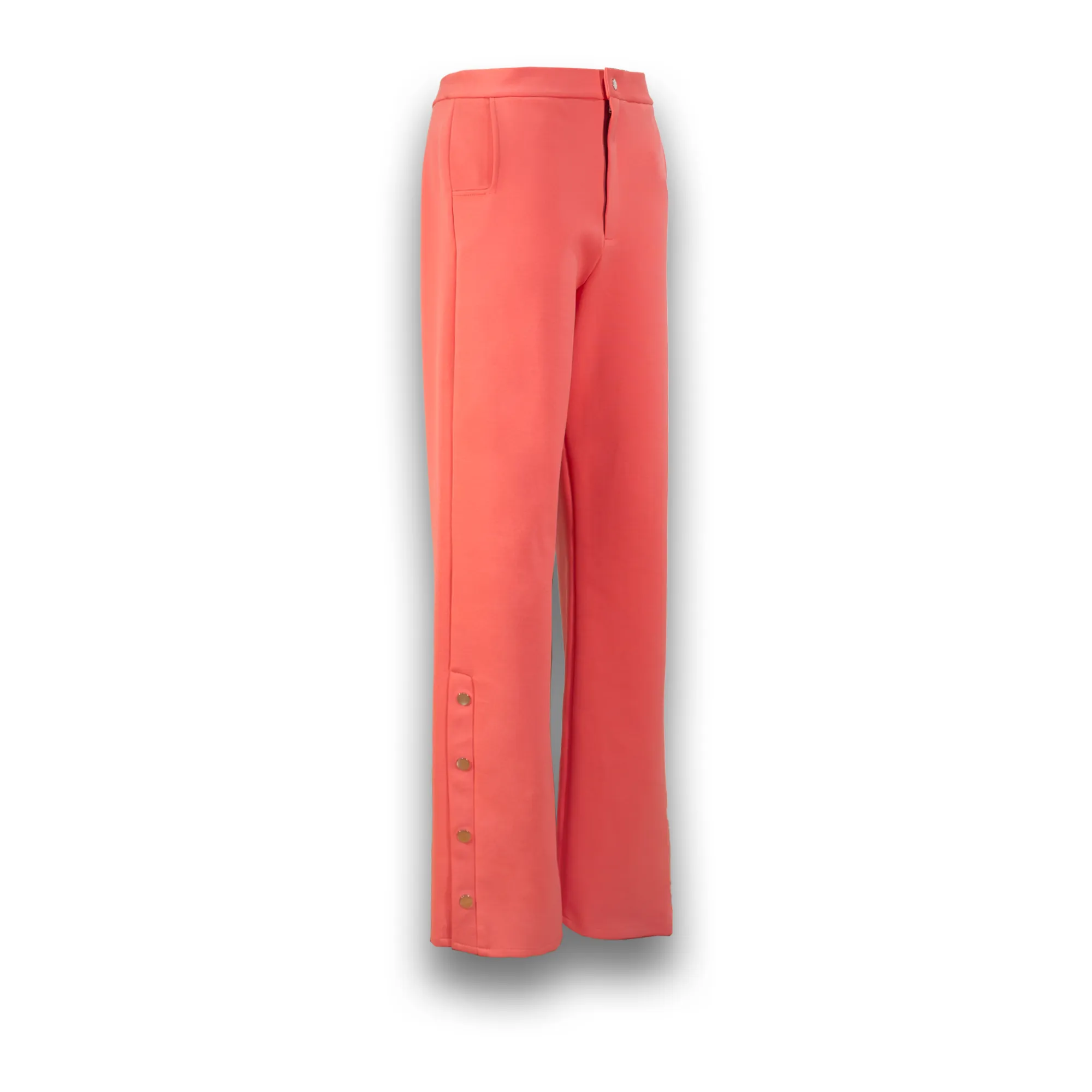 Straight Pants With Side Pockets And Snaps On Hem