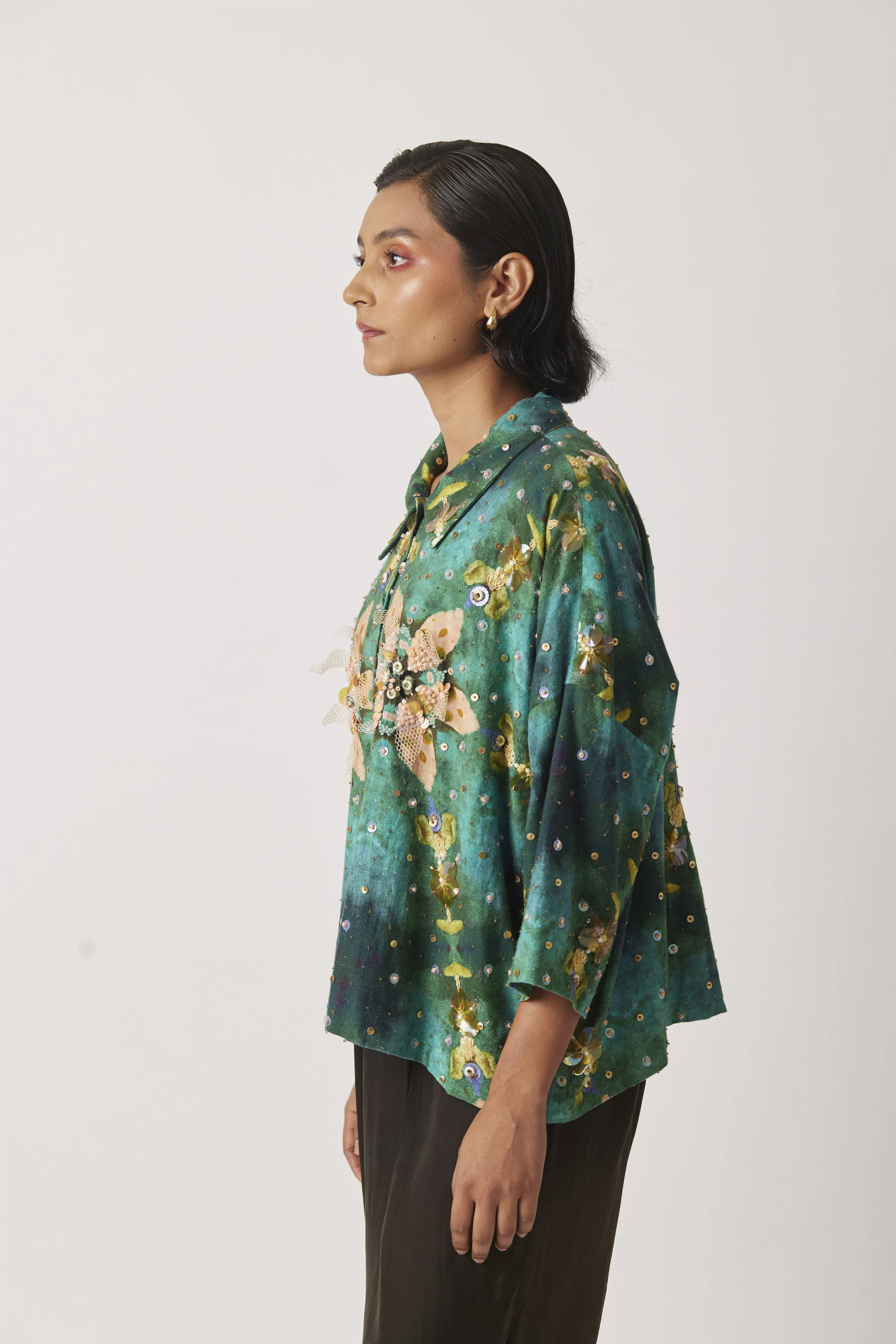 Summer Jacket Short Khadi Anigo Print Embroidery Beading-Kaleidoscope-Fashion Edit-Yc14Jkt-158 Yc14Qkp-01-Yavi