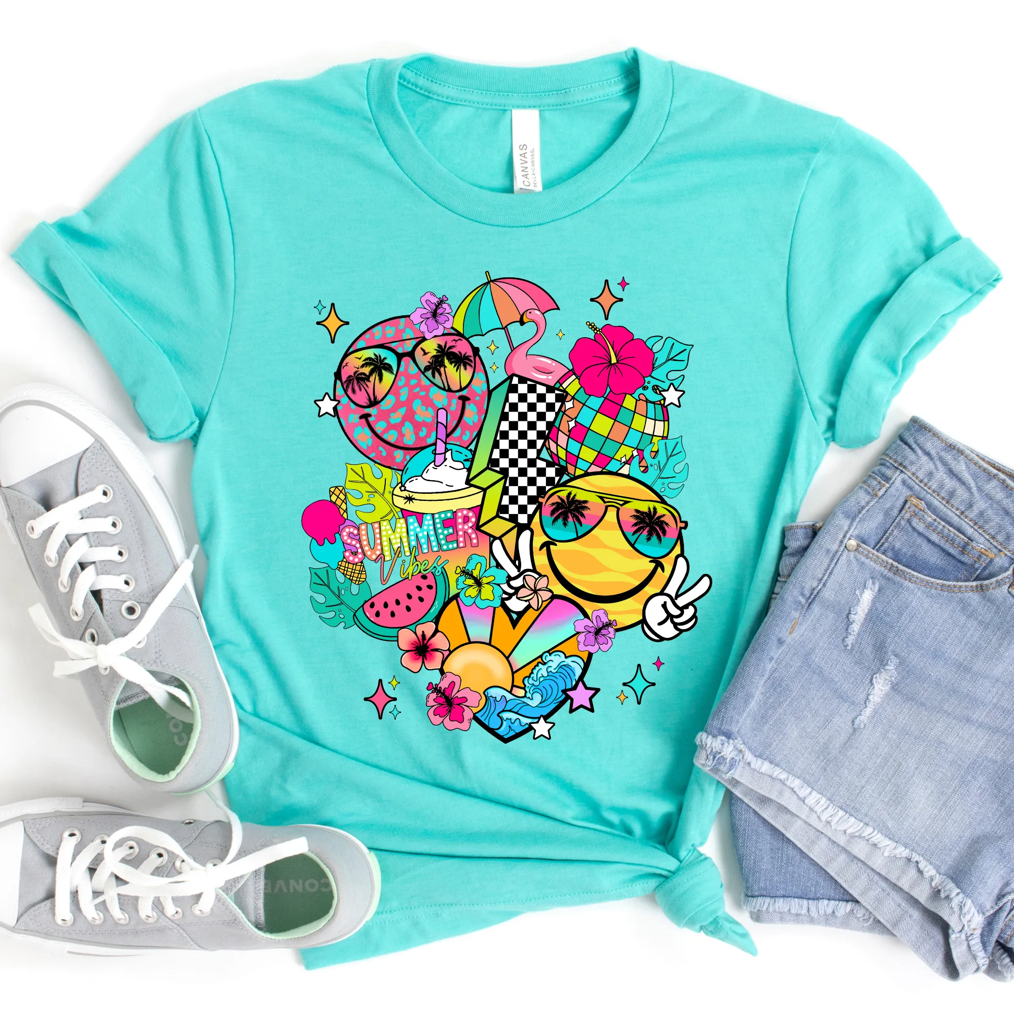 Summer Vibes Smiley Faces Graphic Tee