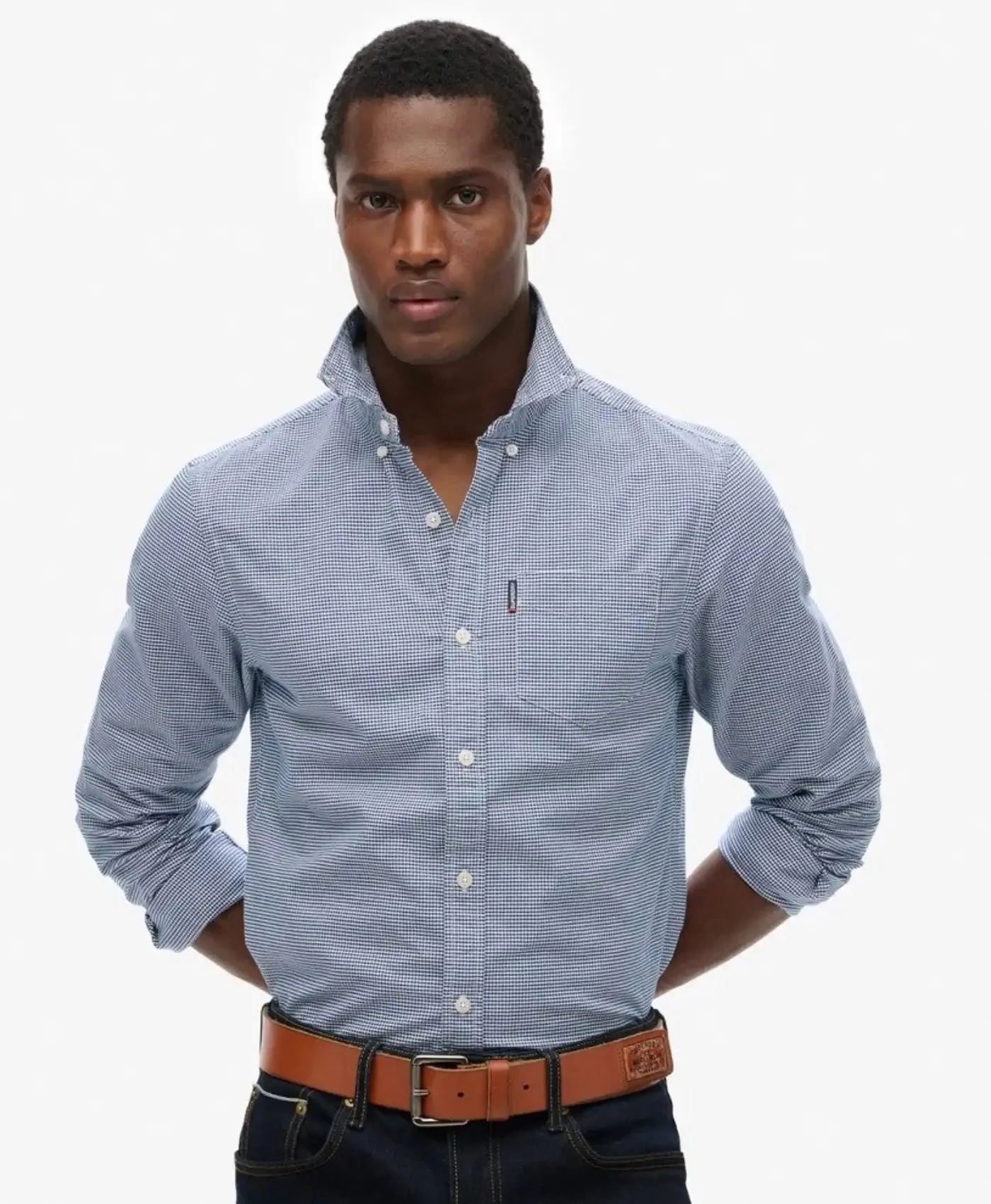 Superdry Mens Essentials Oxford Shirt Classic Blue Gingham
