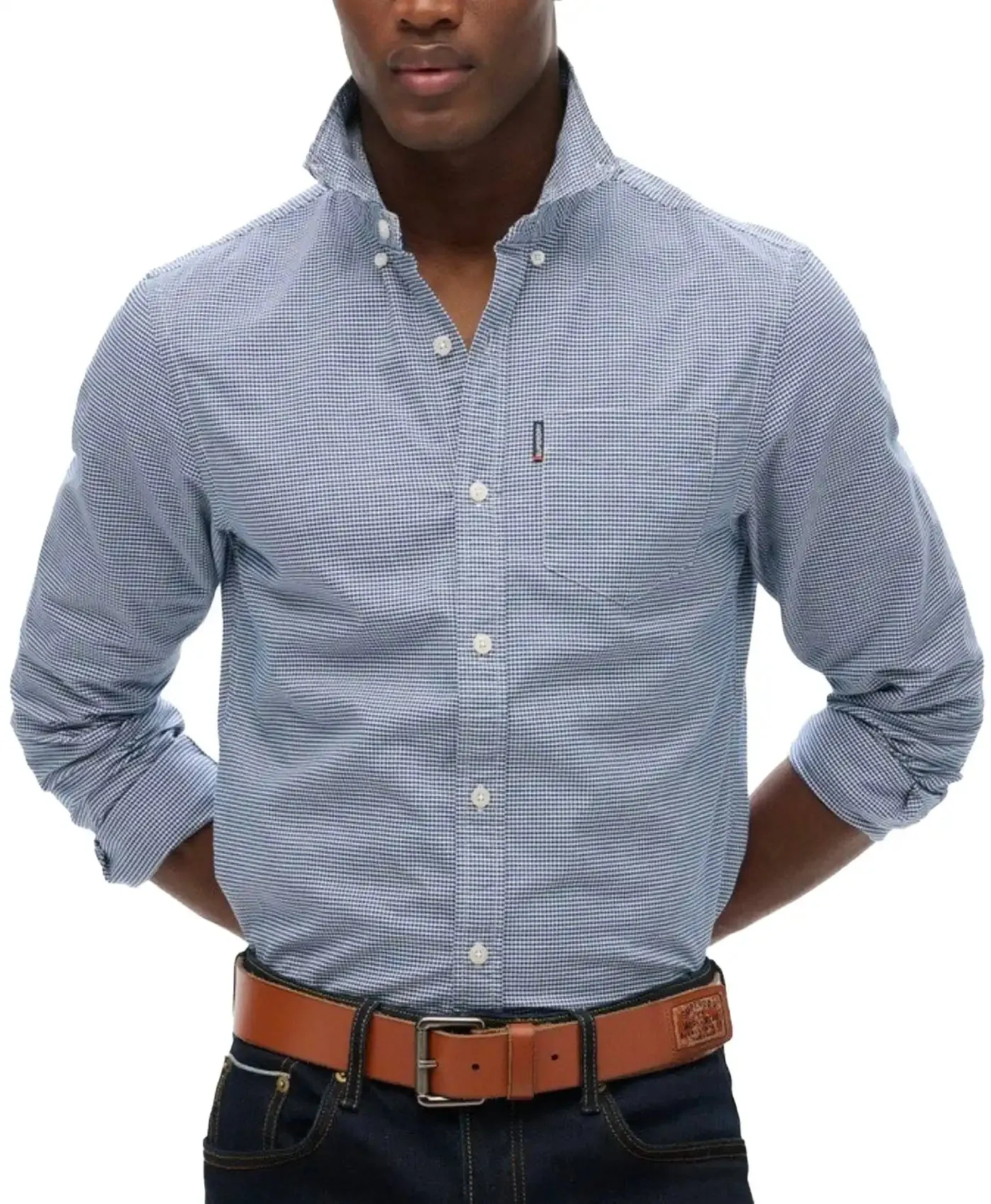 Superdry Mens Essentials Oxford Shirt Classic Blue Gingham