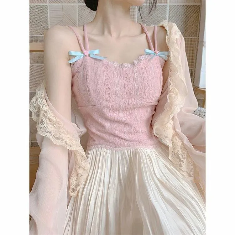 Sweet Temperament Bow Soft Lace Corset Camisole