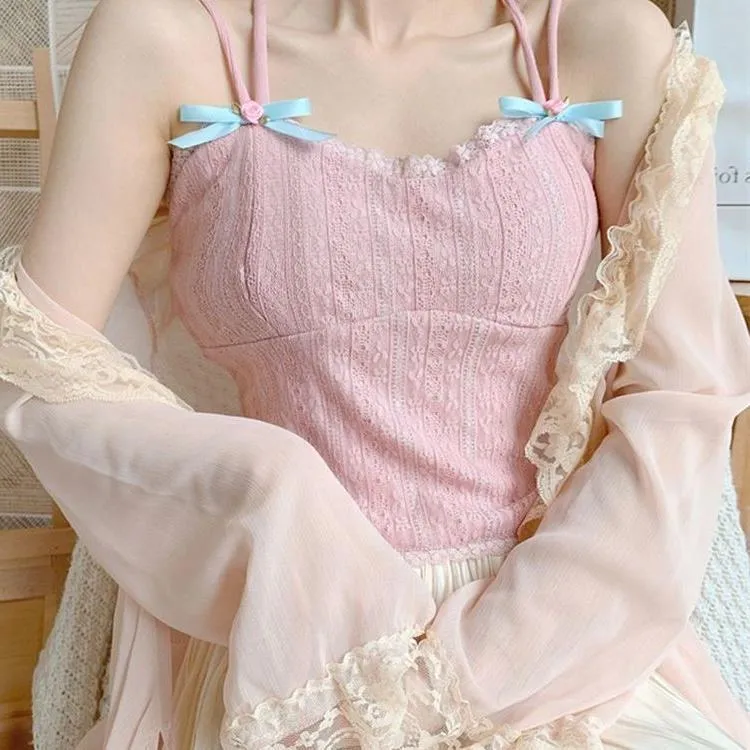 Sweet Temperament Bow Soft Lace Corset Camisole