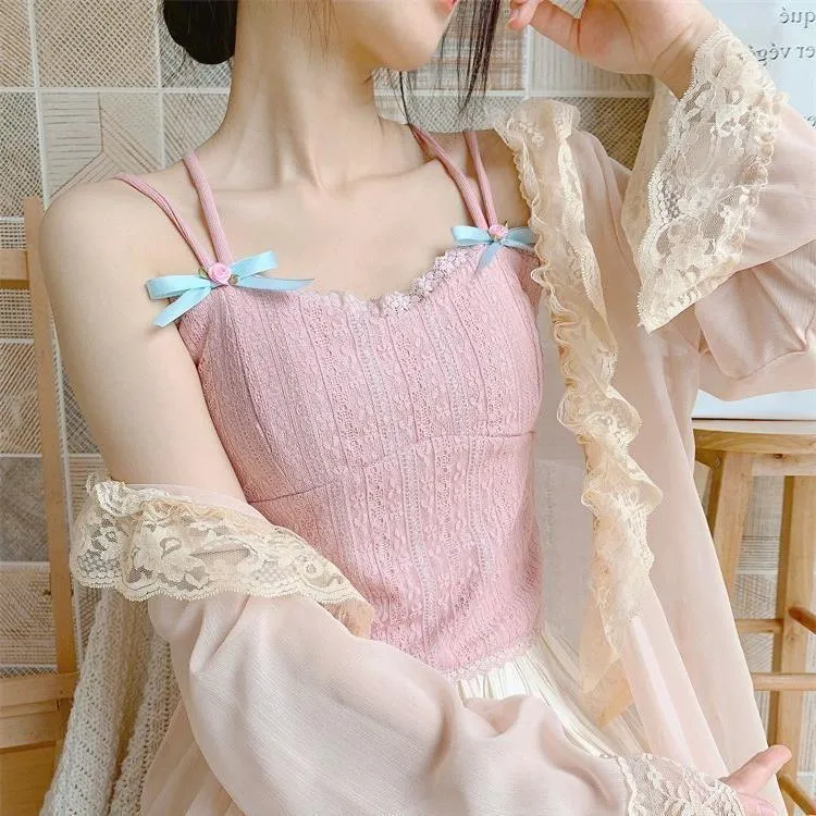 Sweet Temperament Bow Soft Lace Corset Camisole