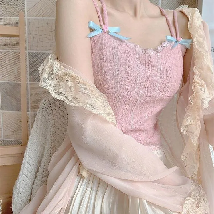 Sweet Temperament Bow Soft Lace Corset Camisole