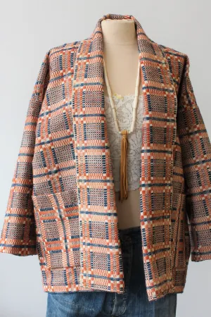 The Highlands Foundry Indigo   Orange Overshot Coverlet Coat THF138