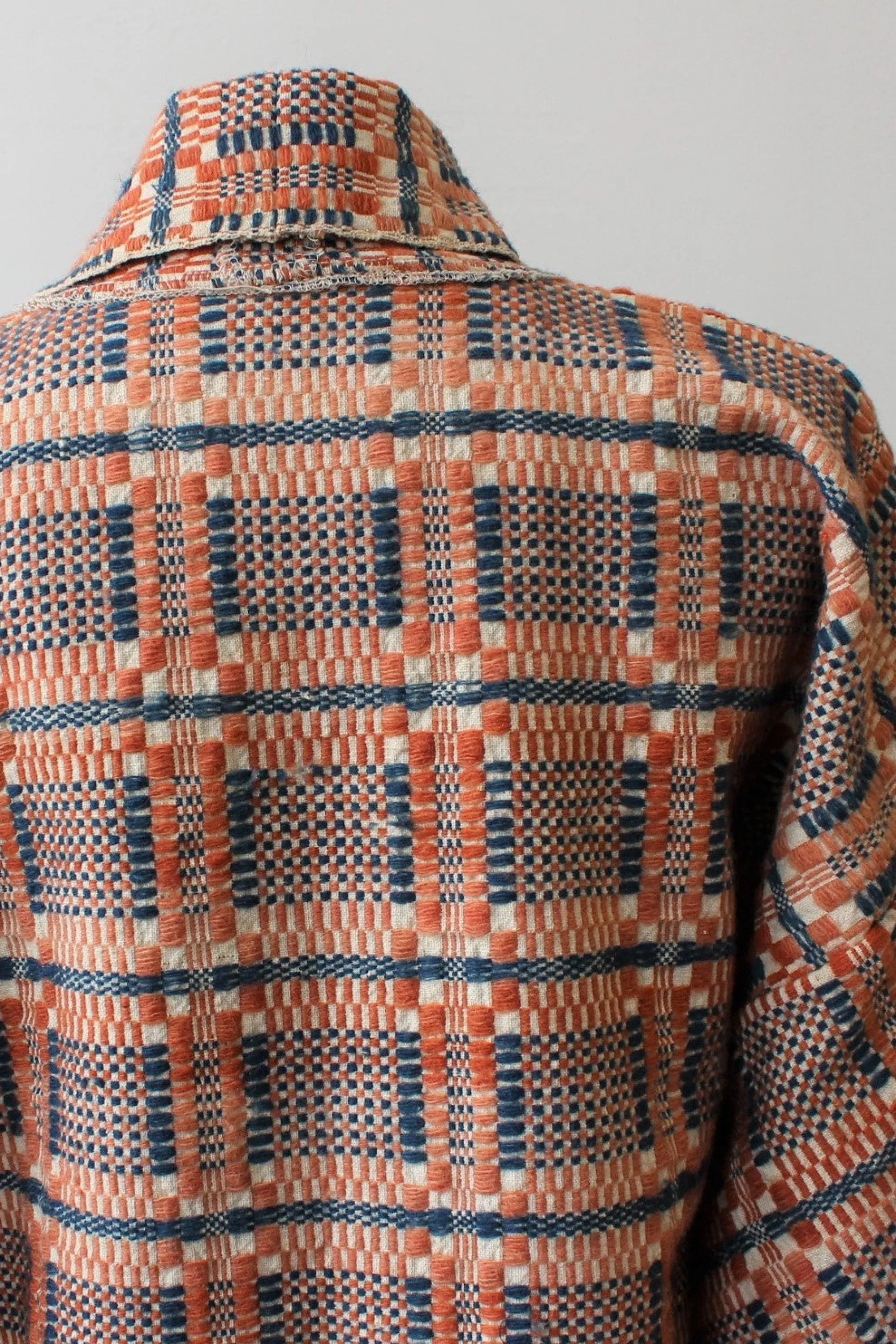 The Highlands Foundry Indigo   Orange Overshot Coverlet Coat THF138