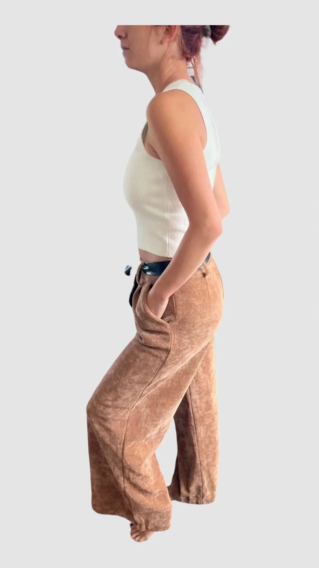 The Italian Corduroy Brown Cropped Wide Leg Pant by I TOO