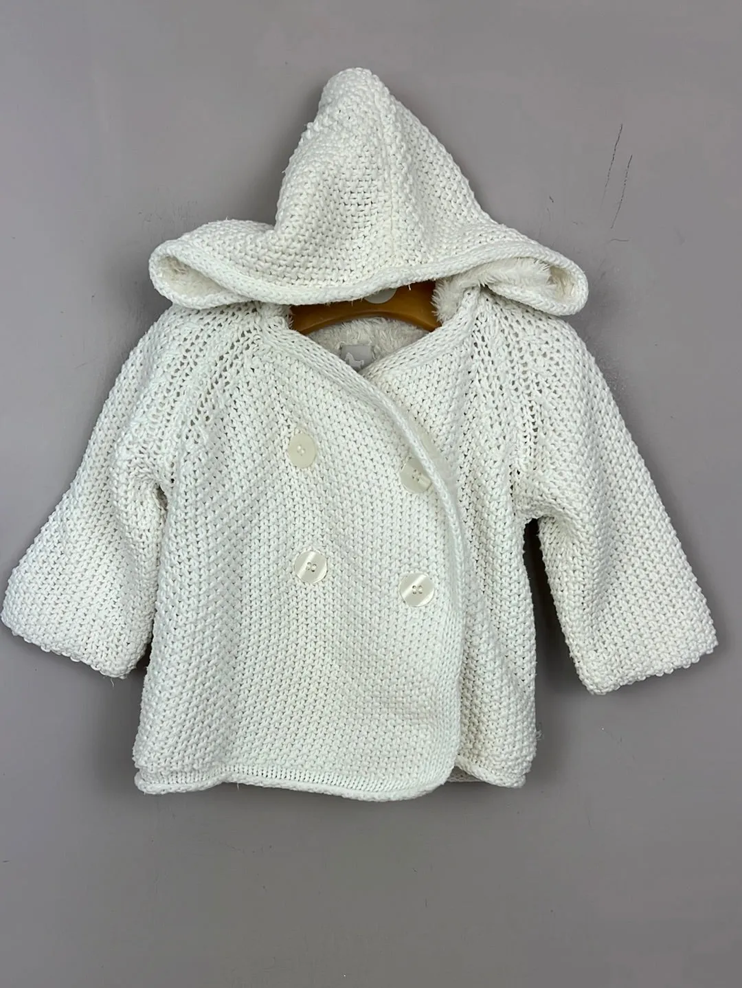 The Little Tailor White Fleece Lined Cardigan Jacket 0-3m