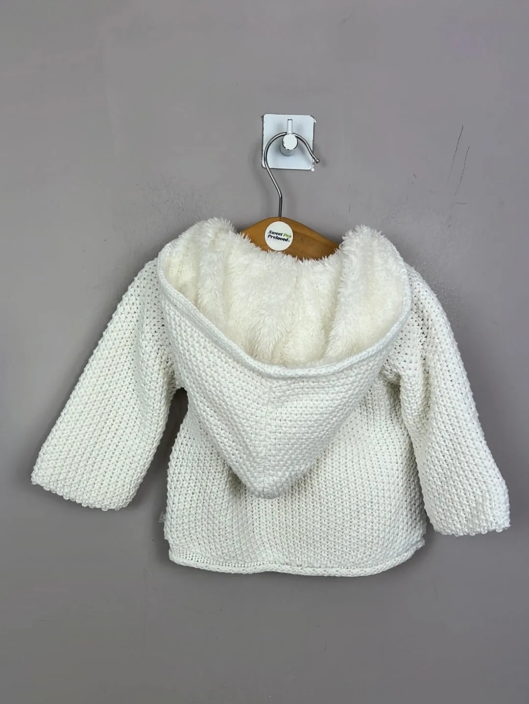 The Little Tailor White Fleece Lined Cardigan Jacket 0-3m