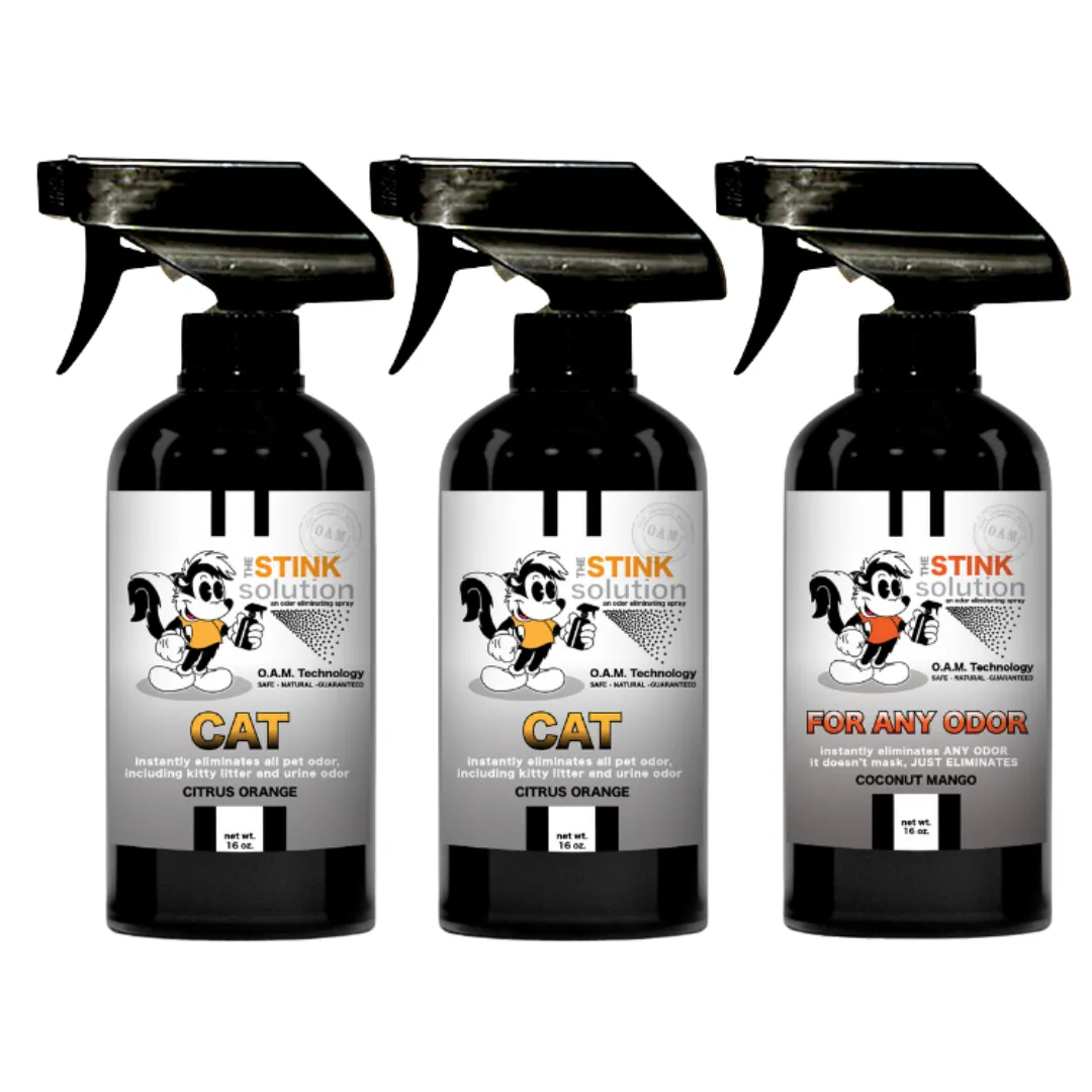 Three Pack - Two Cat Odor Eliminating Sprays   One Spray of Choice 16 oz