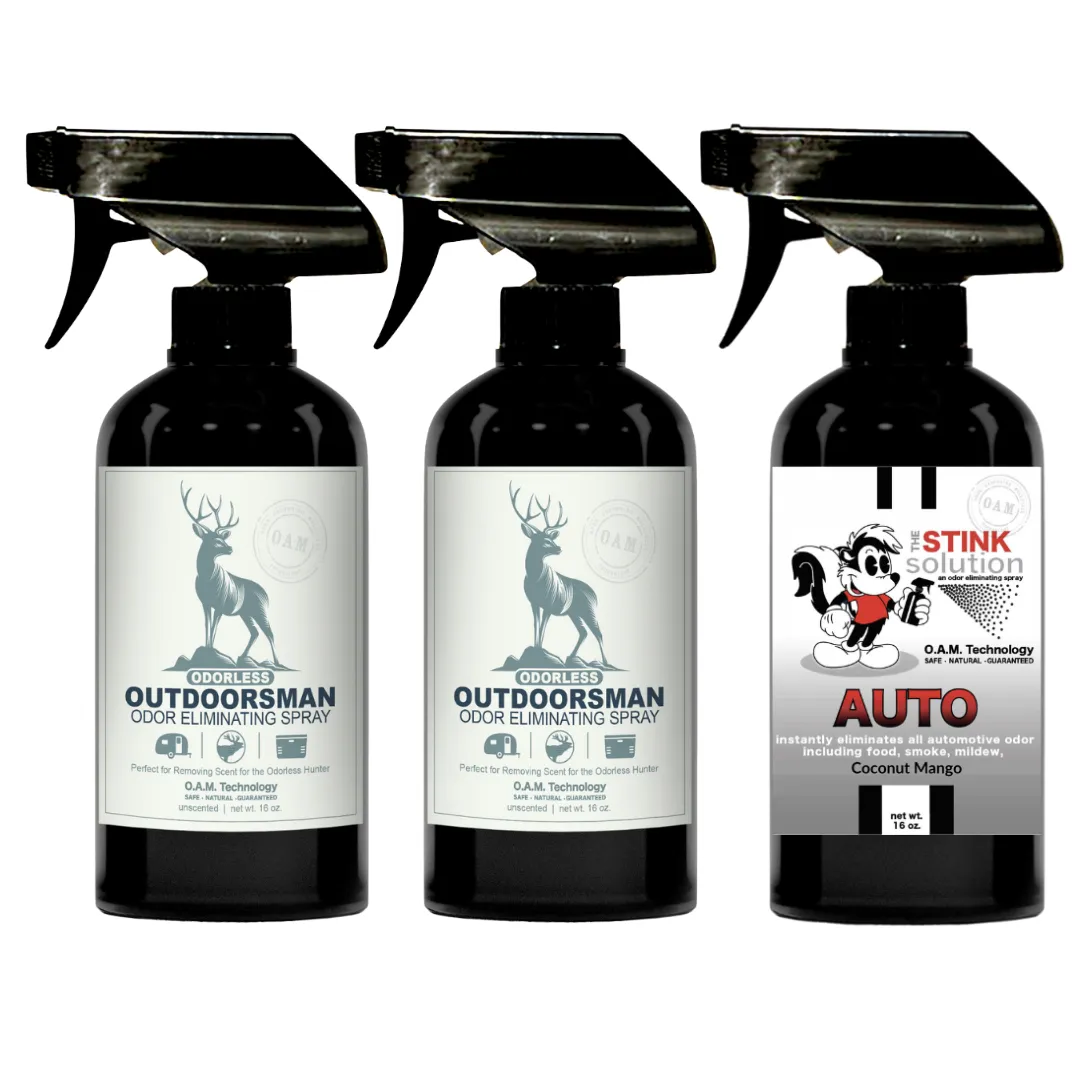 Three Pack - Two Odorless Outdoorsman Odor Eliminating Sprays   One Spray of Choice 16 oz
