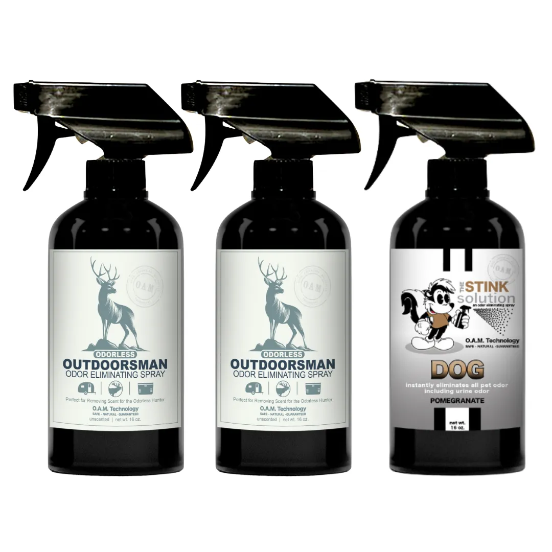Three Pack - Two Odorless Outdoorsman Odor Eliminating Sprays   One Spray of Choice 16 oz