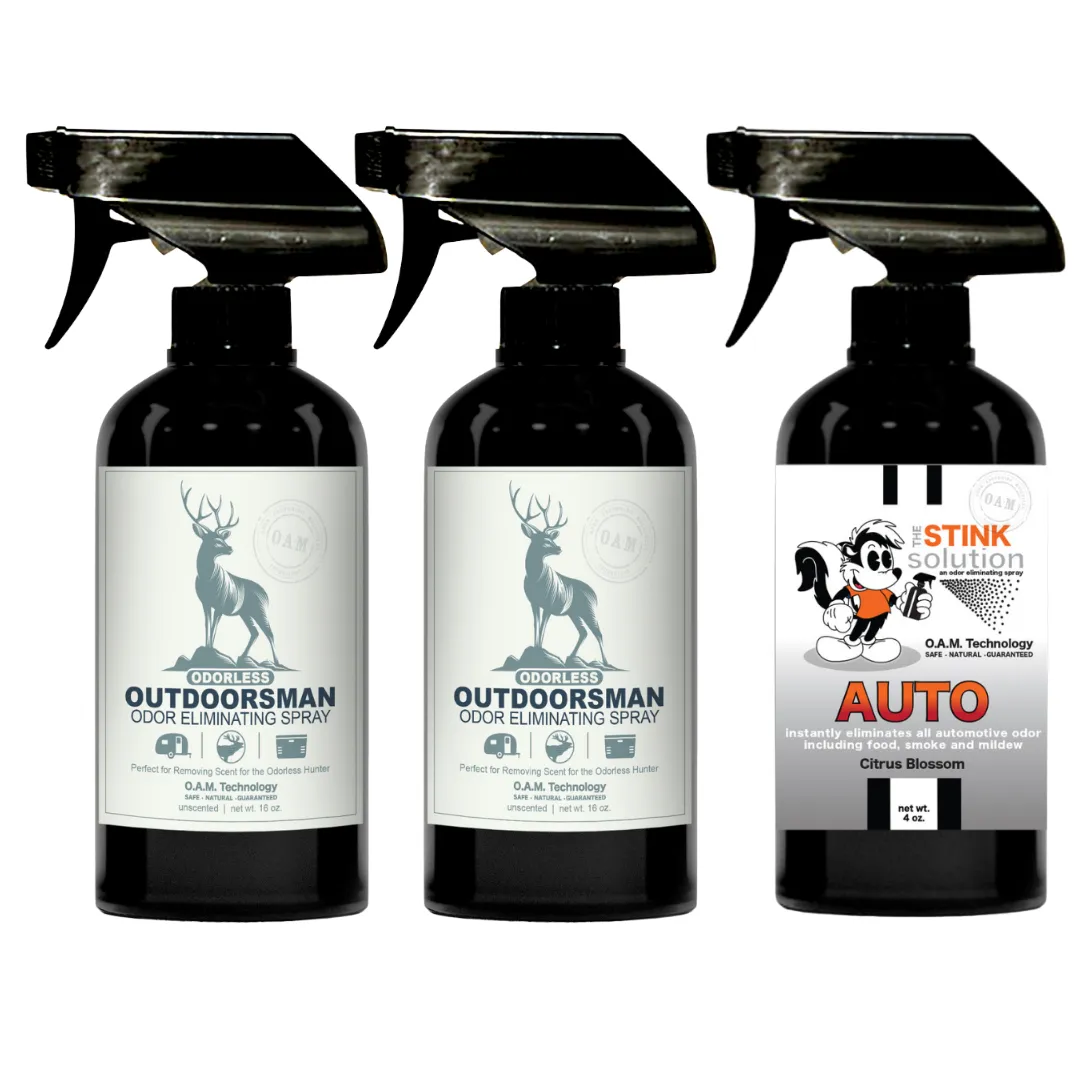 Three Pack - Two Odorless Outdoorsman Odor Eliminating Sprays   One Spray of Choice 16 oz