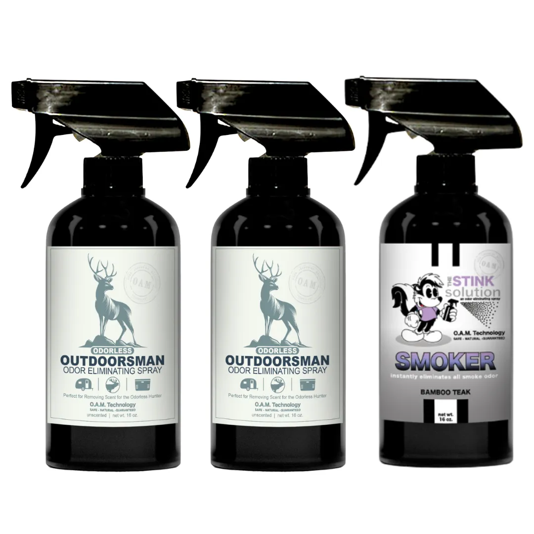 Three Pack - Two Odorless Outdoorsman Odor Eliminating Sprays   One Spray of Choice 16 oz