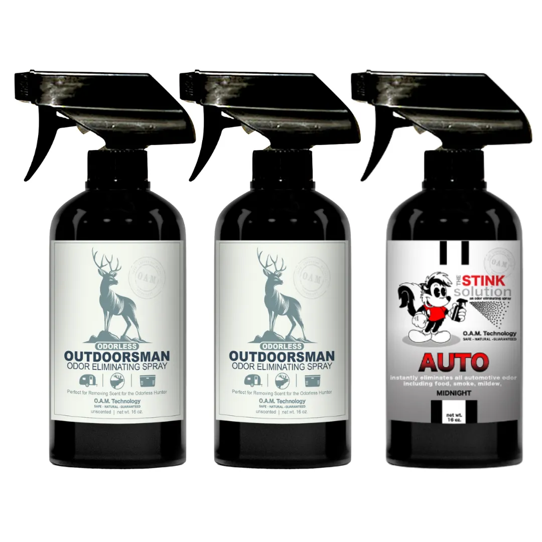 Three Pack - Two Odorless Outdoorsman Odor Eliminating Sprays   One Spray of Choice 16 oz