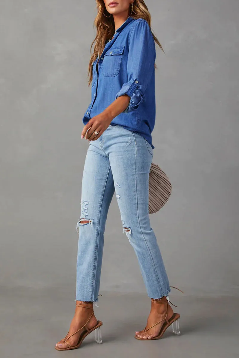 TK0368 Casual Denim Shirt