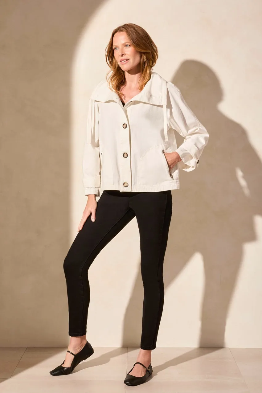 Twill Jacket With Box Pleat Back and Adjustable Collar