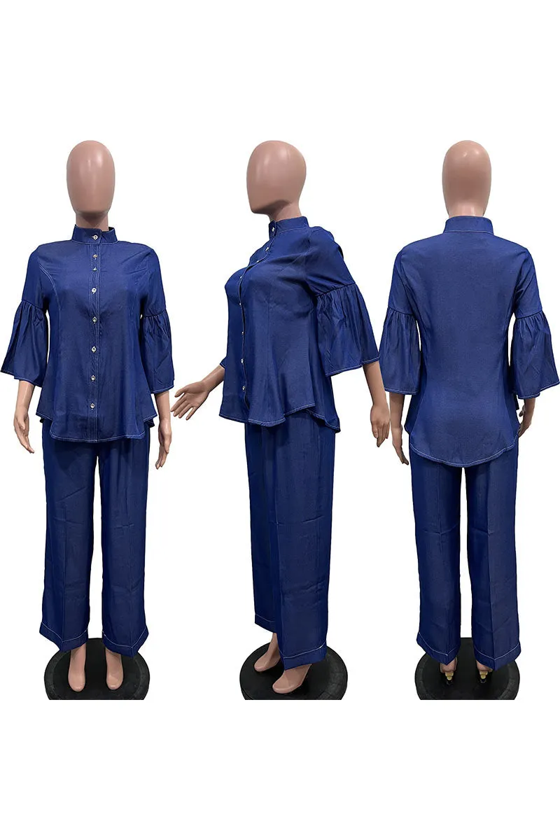 UK0430 Denim Shirt and Pants Set