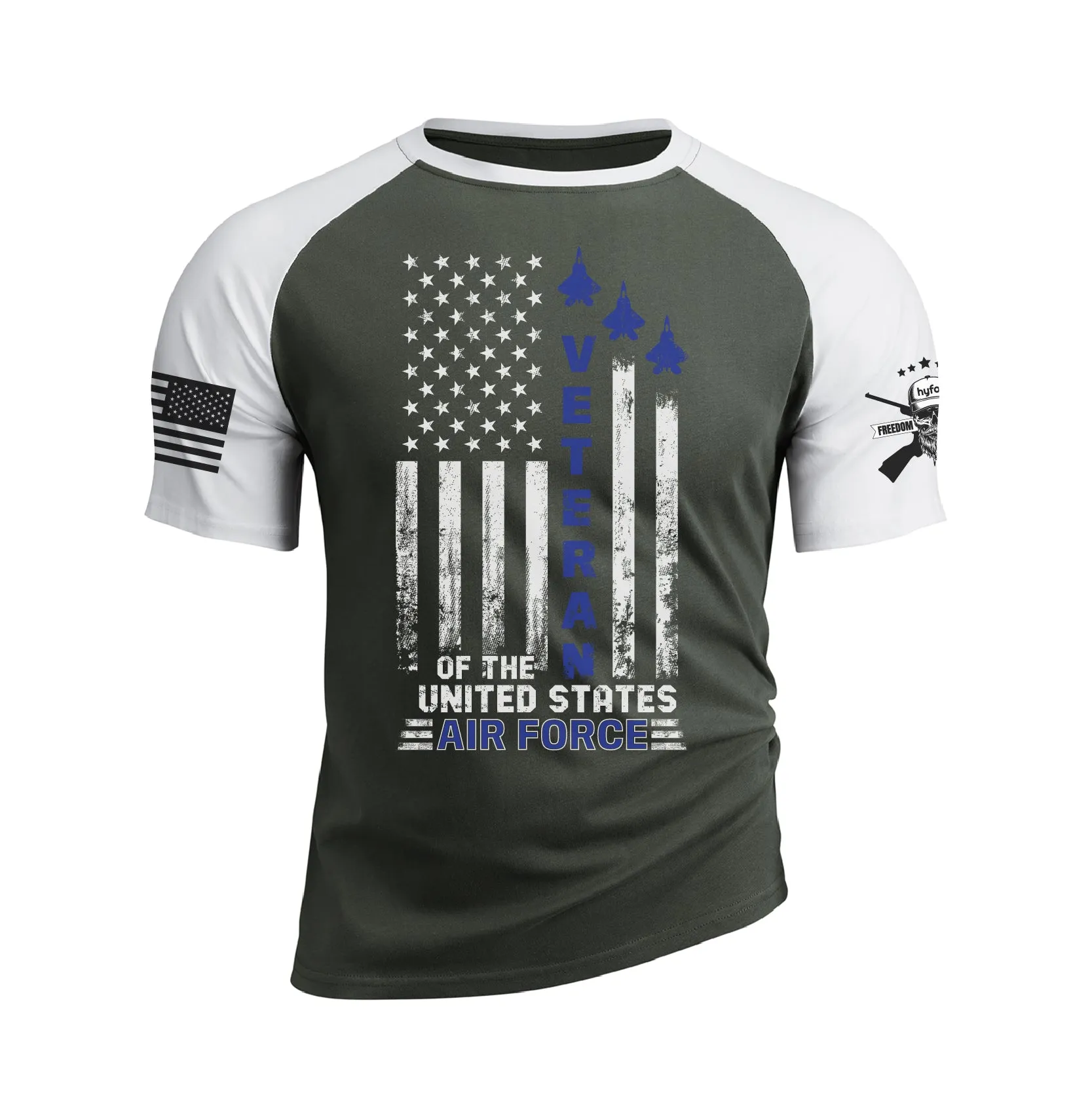 USA FLAG VETERAN OF THE UNITED STATES AIR FORCE RAGLAN GRAPHIC TEE