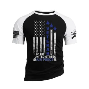 USA FLAG VETERAN OF THE UNITED STATES AIR FORCE RAGLAN GRAPHIC TEE