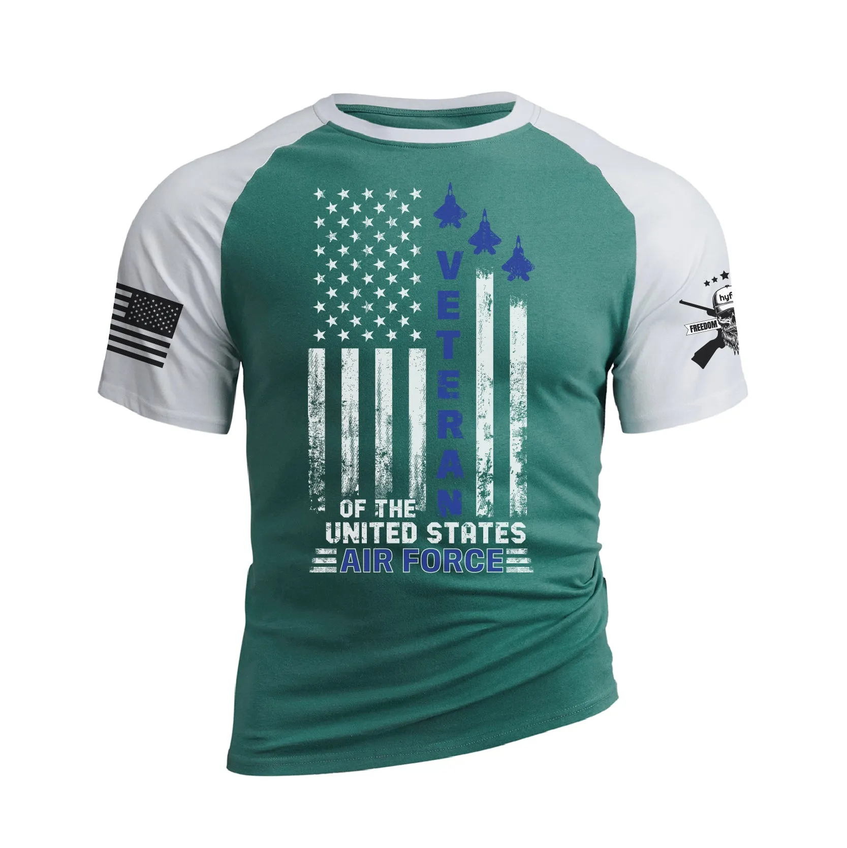 USA FLAG VETERAN OF THE UNITED STATES AIR FORCE RAGLAN GRAPHIC TEE
