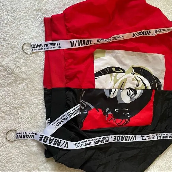 V-made Bomber Style Windbreaker Black Red Jacket Medium