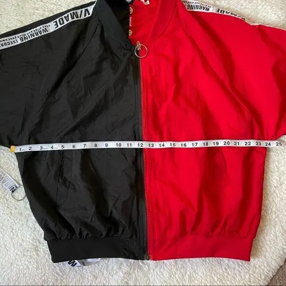 V-made Bomber Style Windbreaker Black Red Jacket Medium
