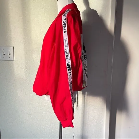 V-made Bomber Style Windbreaker Black Red Jacket Medium