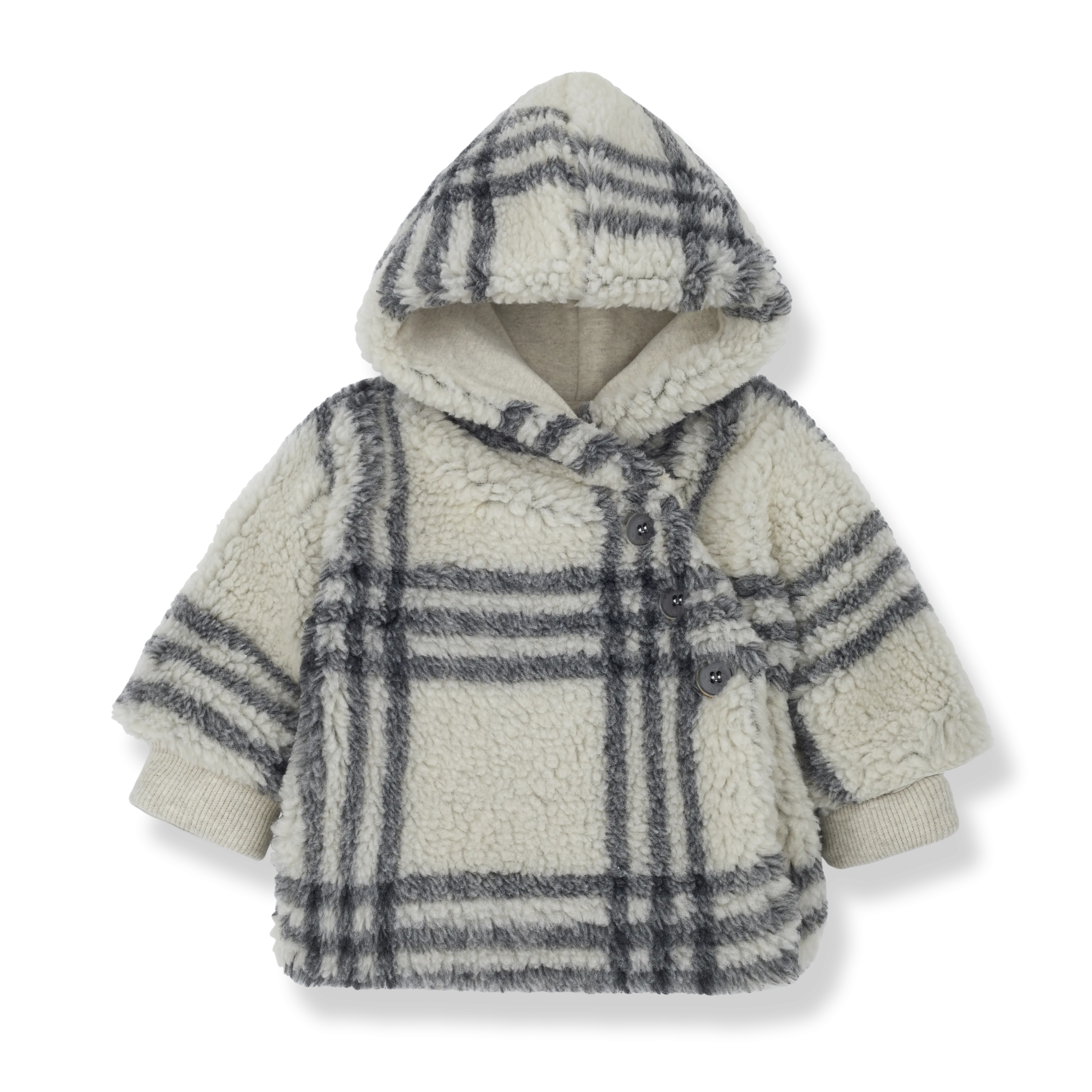 Valenti Checked Teddy Hooded Jacket (Oatmeal)