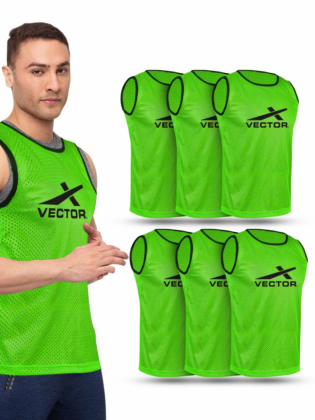 VECTOR X Football, Hockey Bib (Green)-Pack of 6