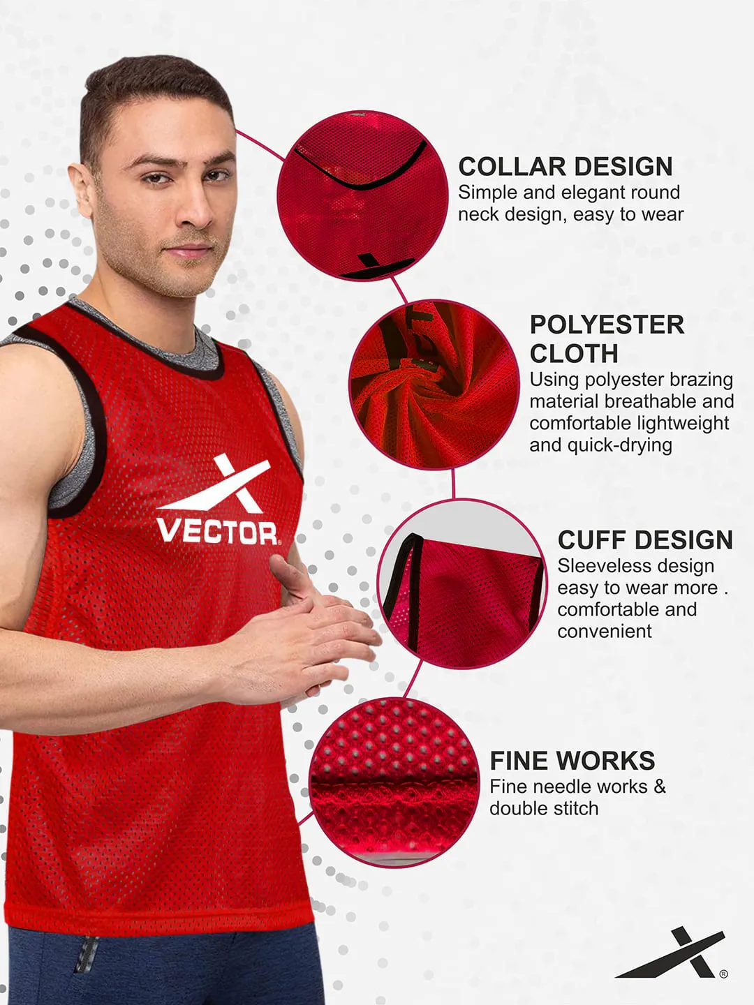 VECTOR X Football, Hockey Bib (Red)-Pack of 3