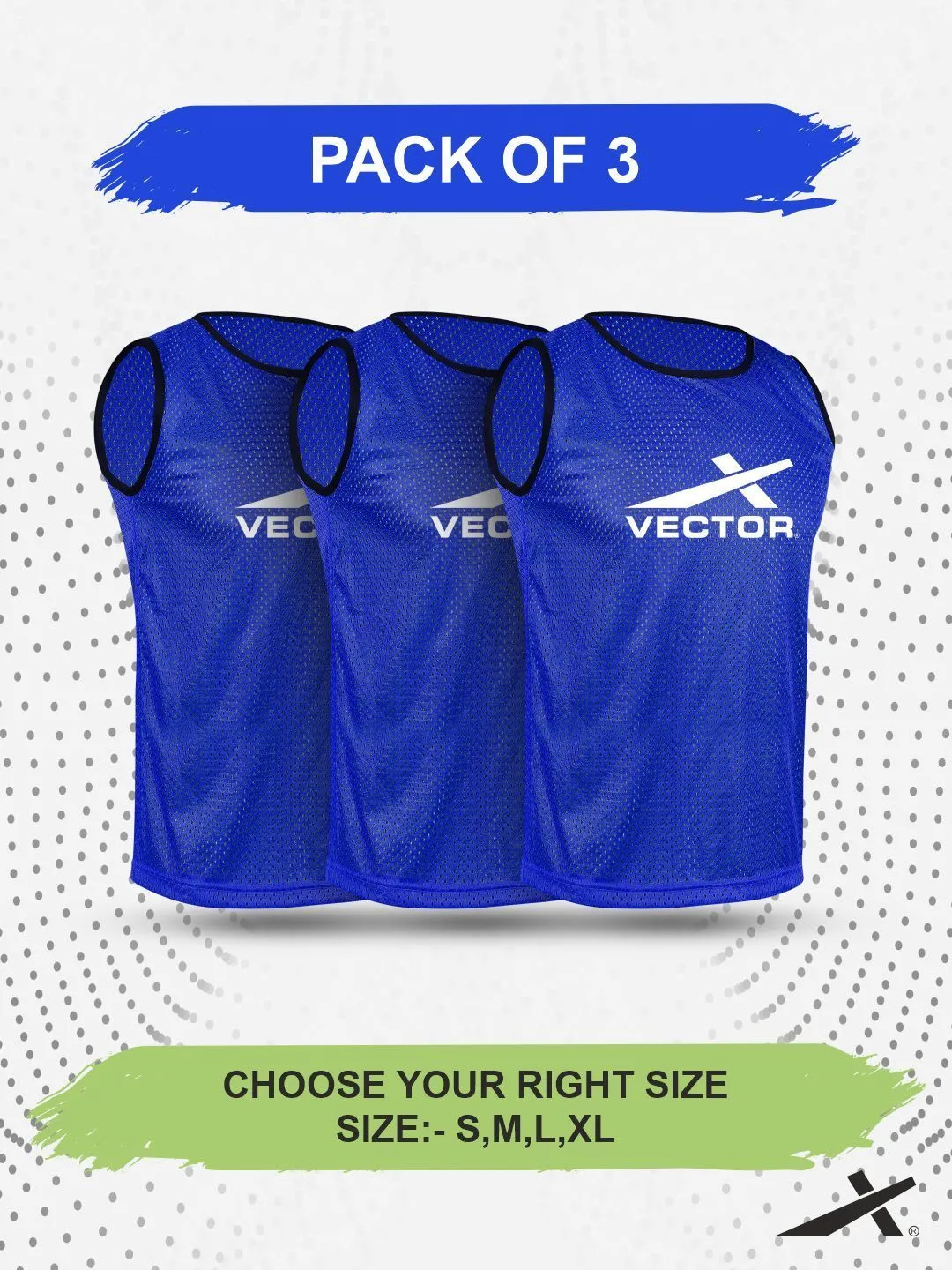 Vector X Training Bibs for Football Soccer Basketball Volleyball for Track and Field Play (BLUE)-Pack of 3
