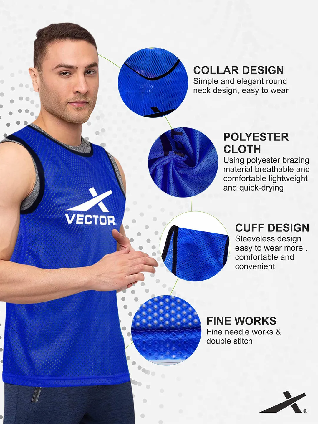 Vector X Training Bibs for Football Soccer Basketball Volleyball for Track and Field Play (BLUE)-Pack of 3
