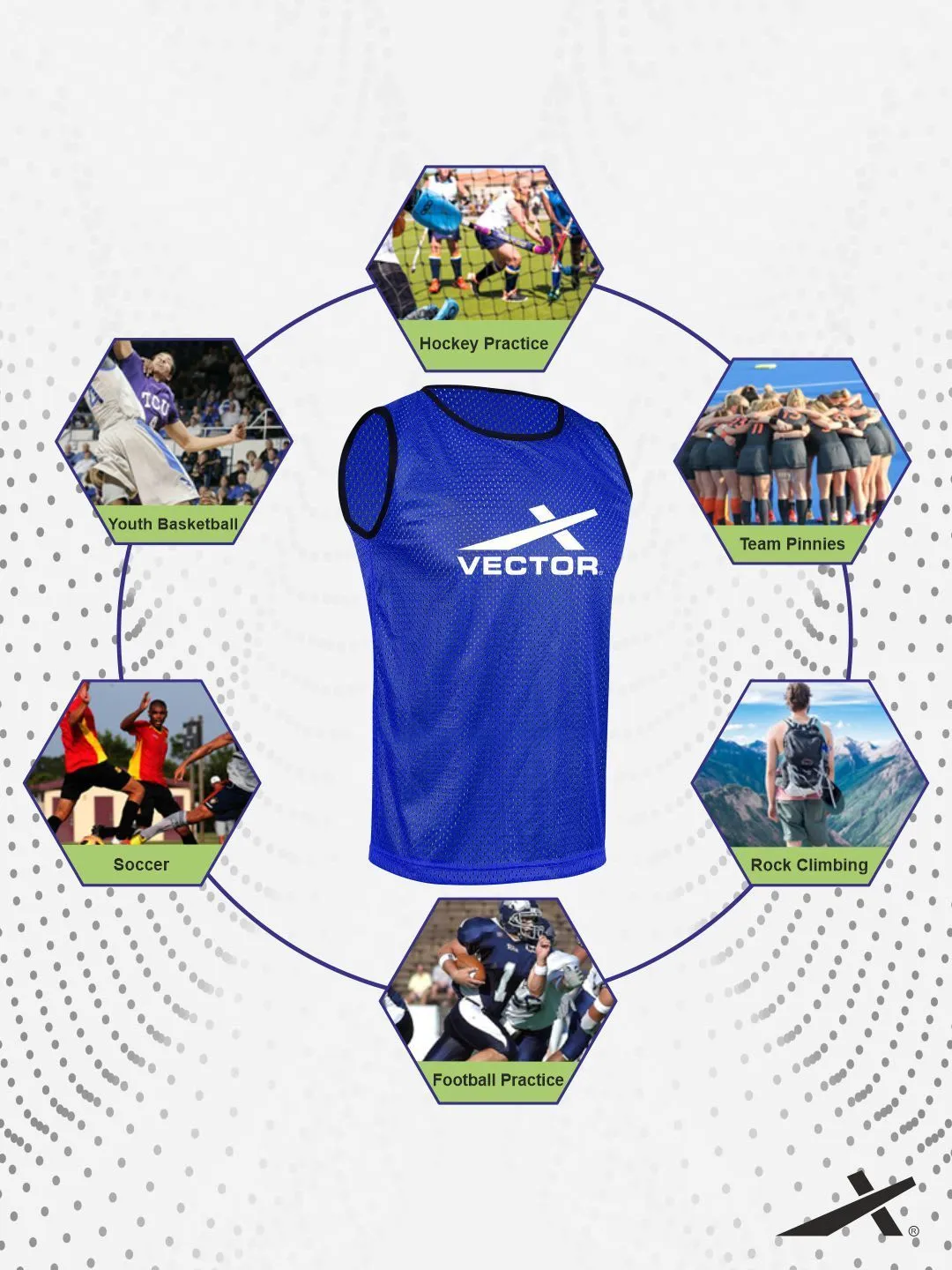 Vector X Training Bibs for Football Soccer Basketball Volleyball for Track and Field Play (BLUE)-Pack of 3