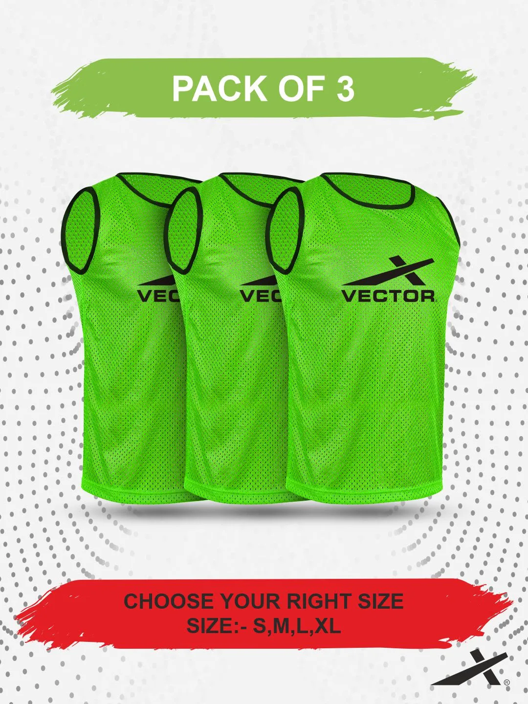 Vector X Training Bibs for Football Soccer Basketball Volleyball for Track and Field Play (GREEN)-Pack of 3