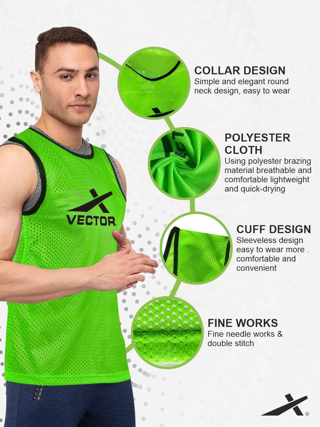 Vector X Training Bibs for Football Soccer Basketball Volleyball for Track and Field Play (GREEN)-Pack of 3