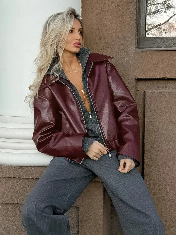 Velvoro | Stylish Red Leather Jacket– Bold Moto Biker Style Outerwear for Street Fashion, Casual Looks & Night Out