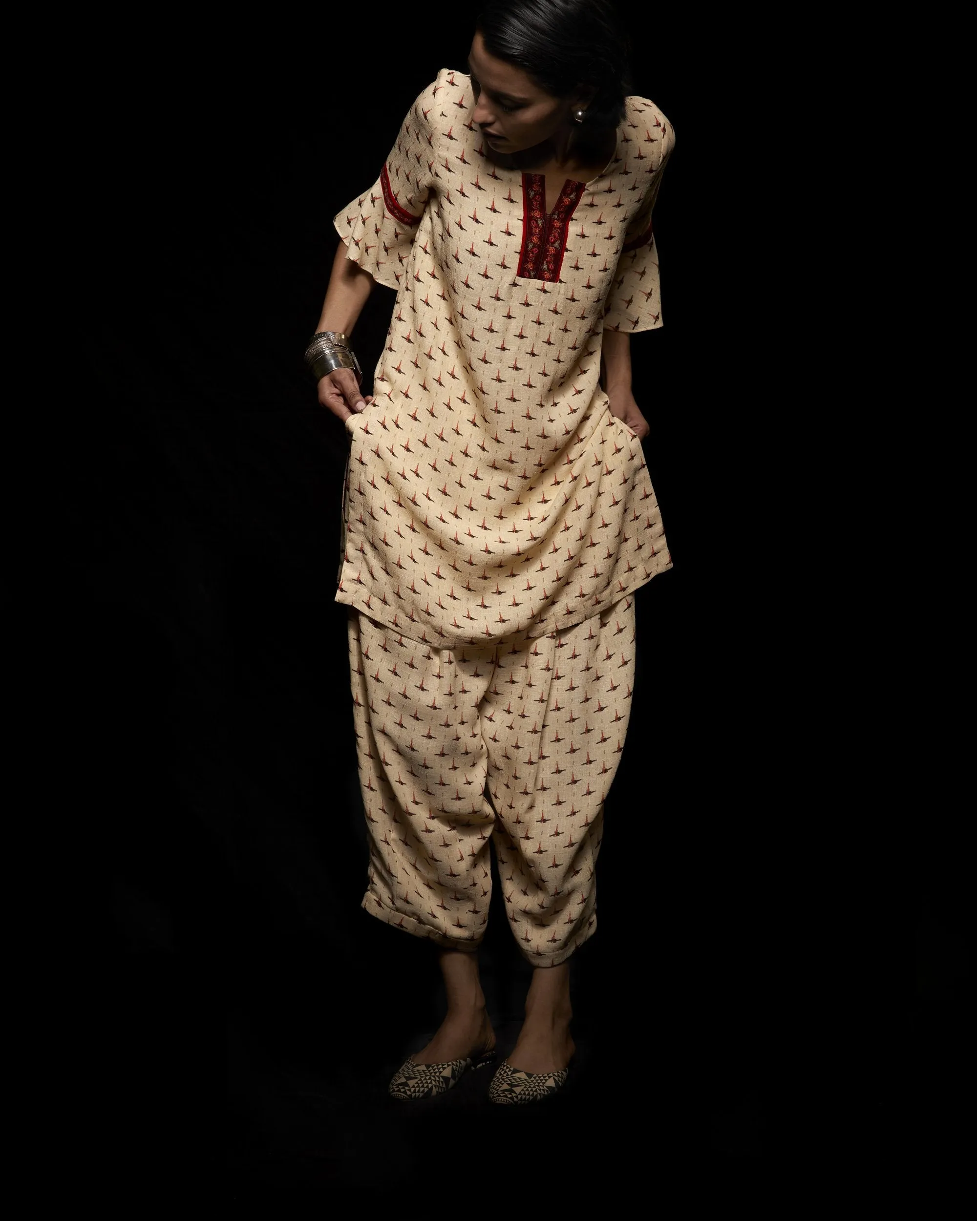 Viam   I   Ivory Ikat Hand Printed Pants