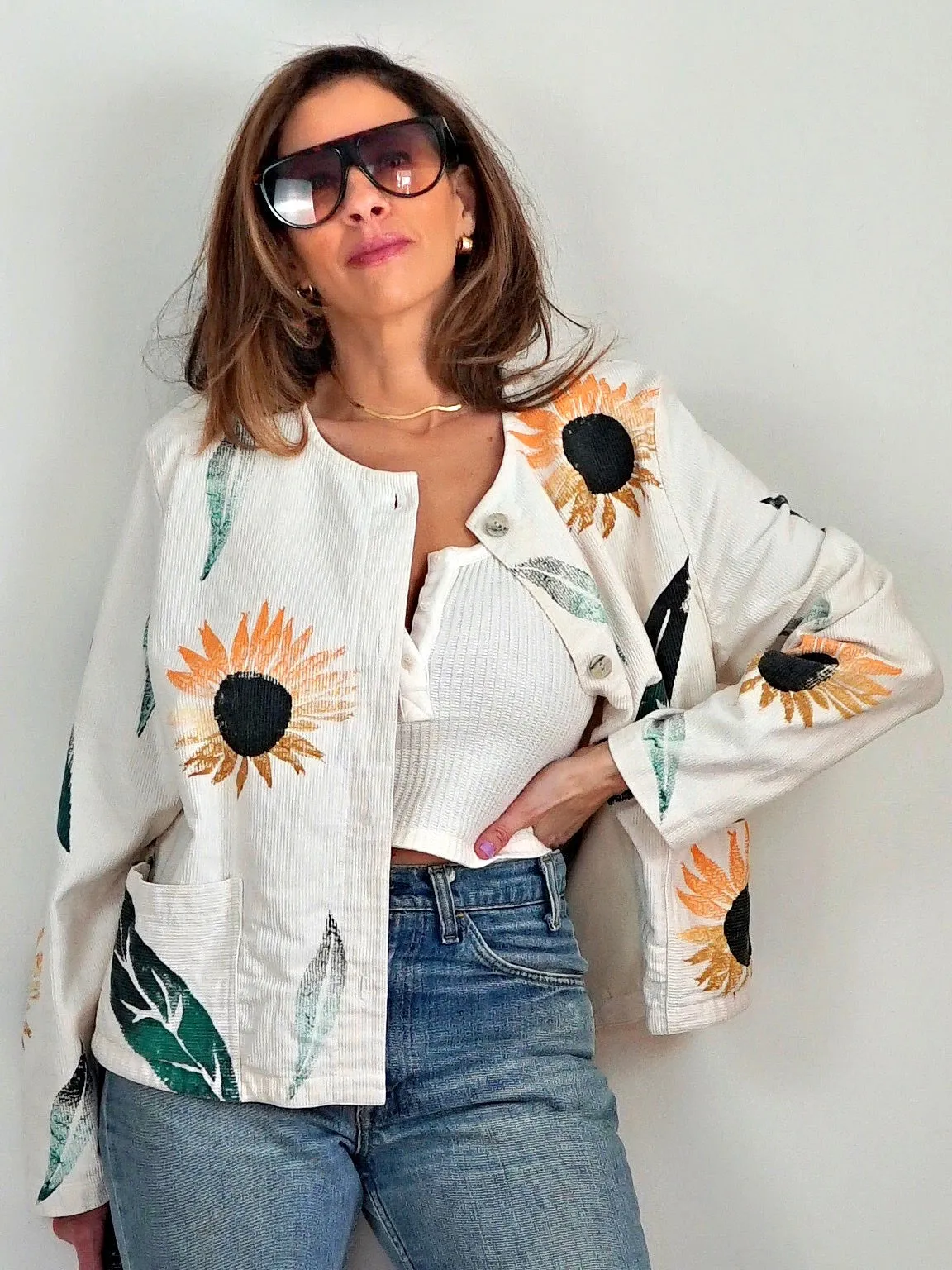 Vintage 80's Painted Sunflower Jacket