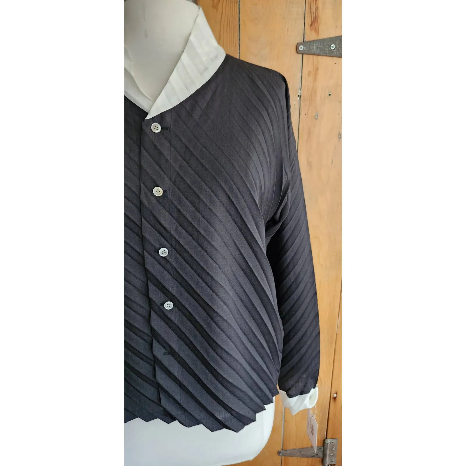 Vintage 90s Issey Miyake Blouse Jacket Pleated Black White