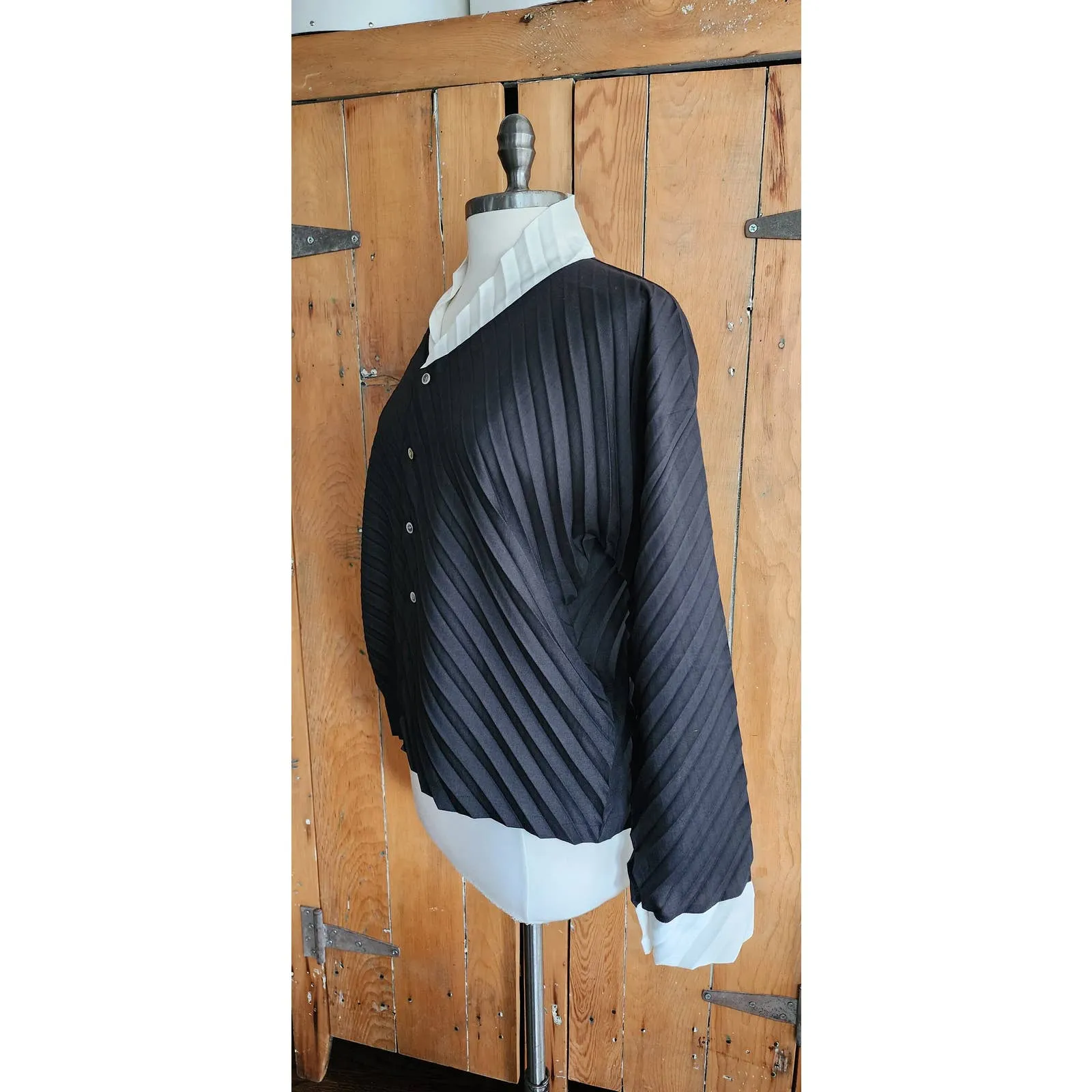 Vintage 90s Issey Miyake Blouse Jacket Pleated Black White