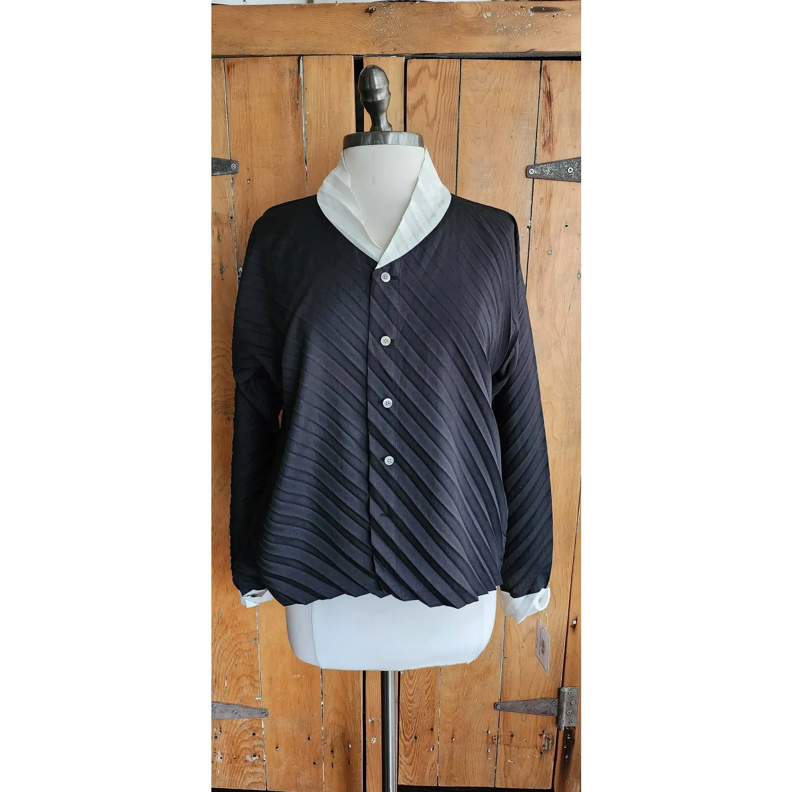 Vintage 90s Issey Miyake Blouse Jacket Pleated Black White