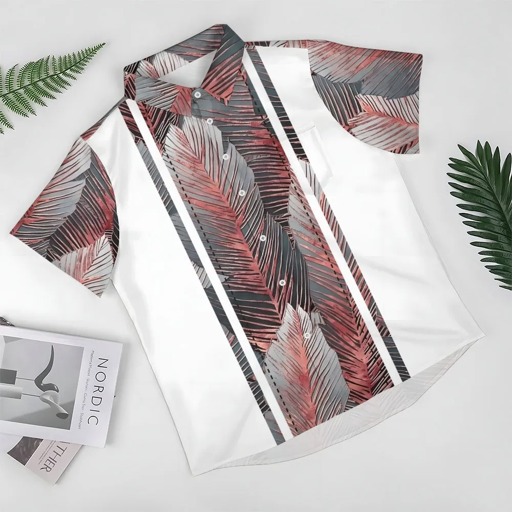 Vintage Botanical Leaf Print  Casual Vacation Shirt 2408000090