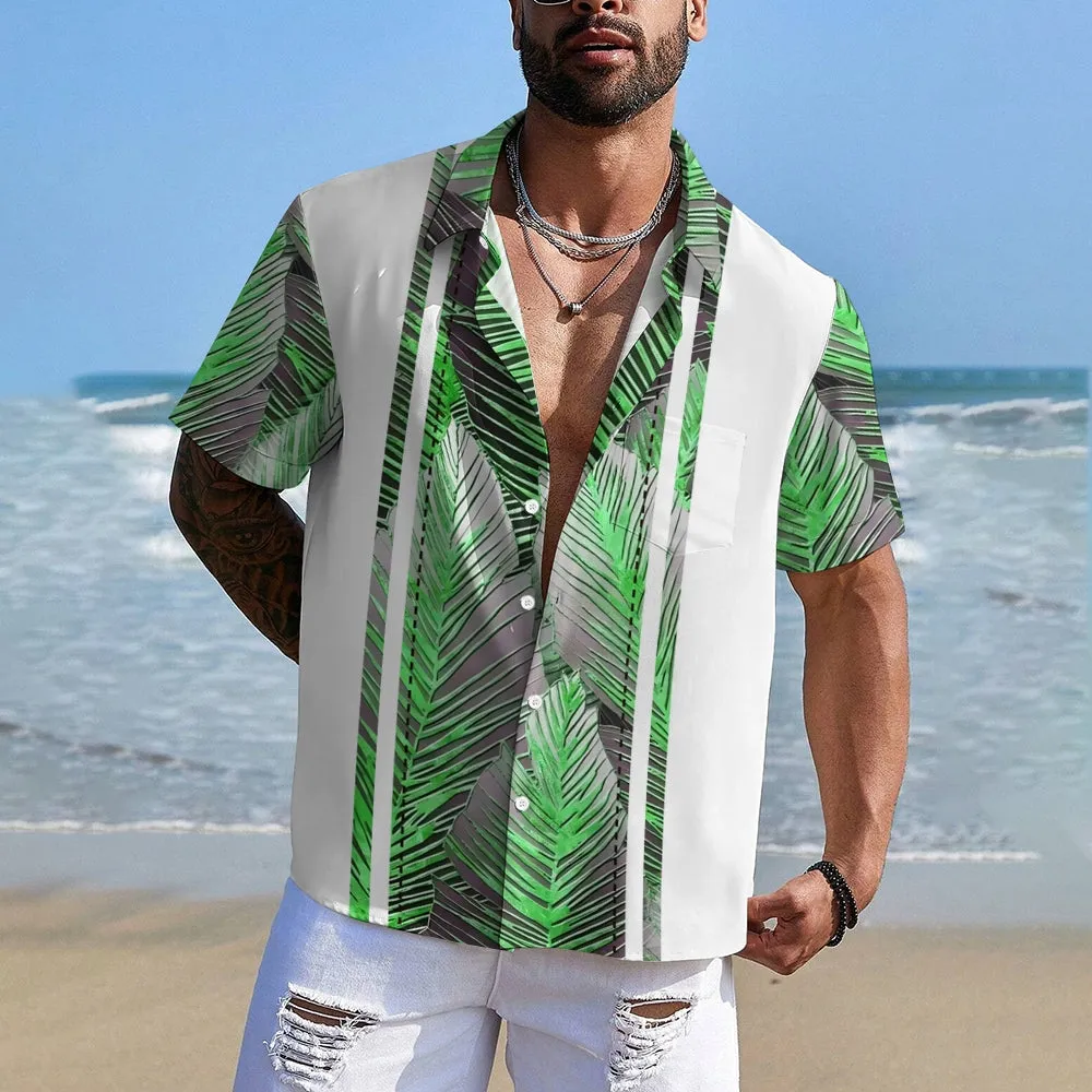 Vintage Botanical Leaf Print  Casual Vacation Shirt 2408000090