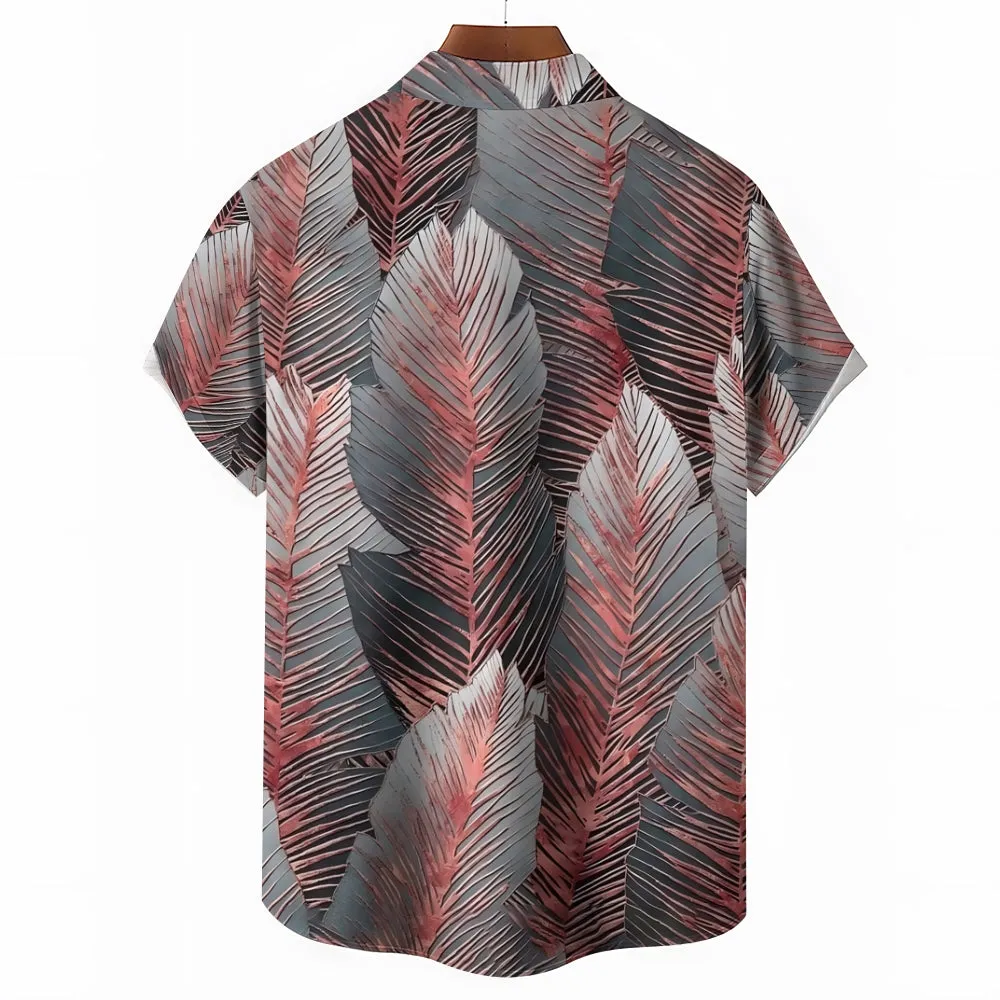 Vintage Botanical Leaf Print  Casual Vacation Shirt 2408000090