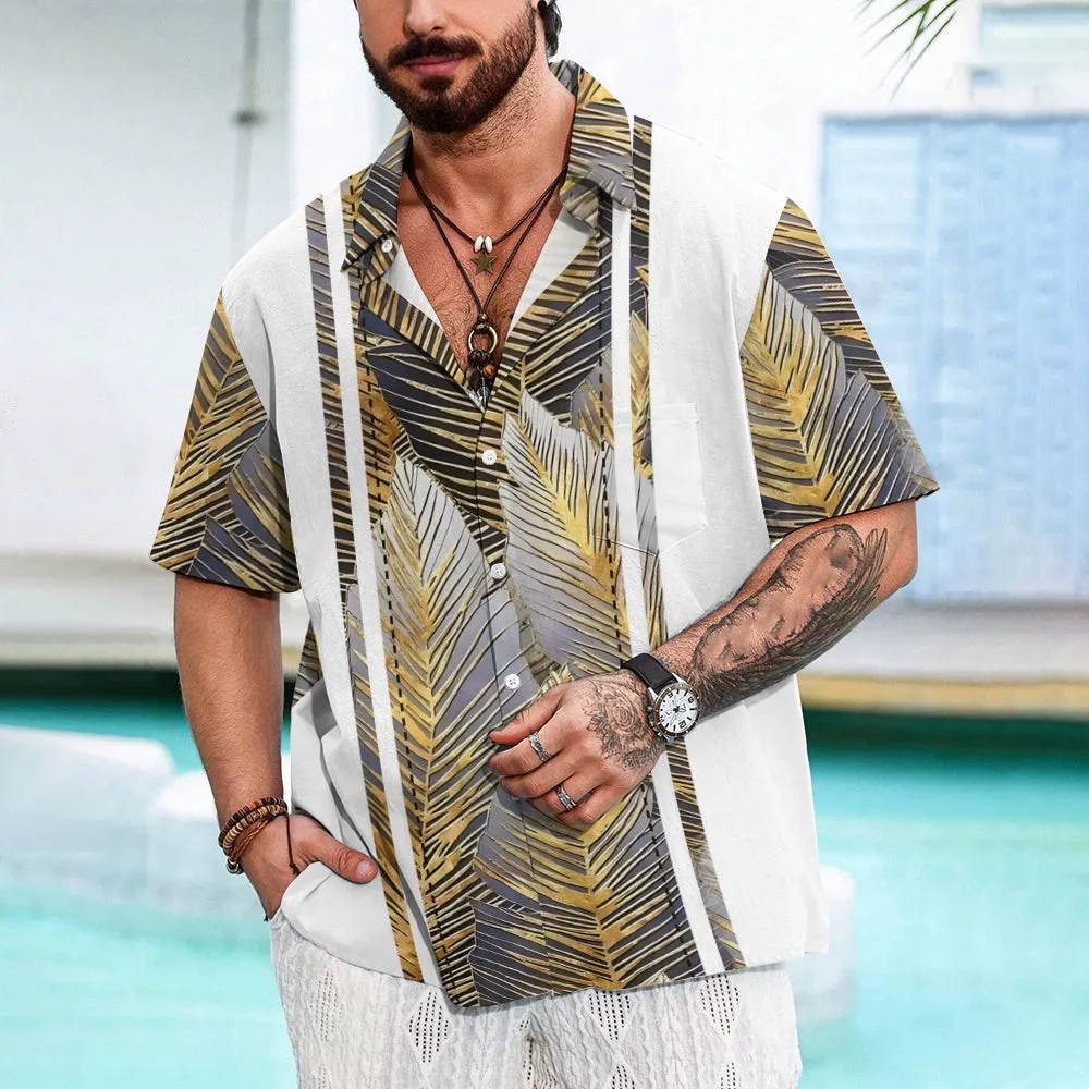 Vintage Botanical Leaf Print  Casual Vacation Shirt 2408000090