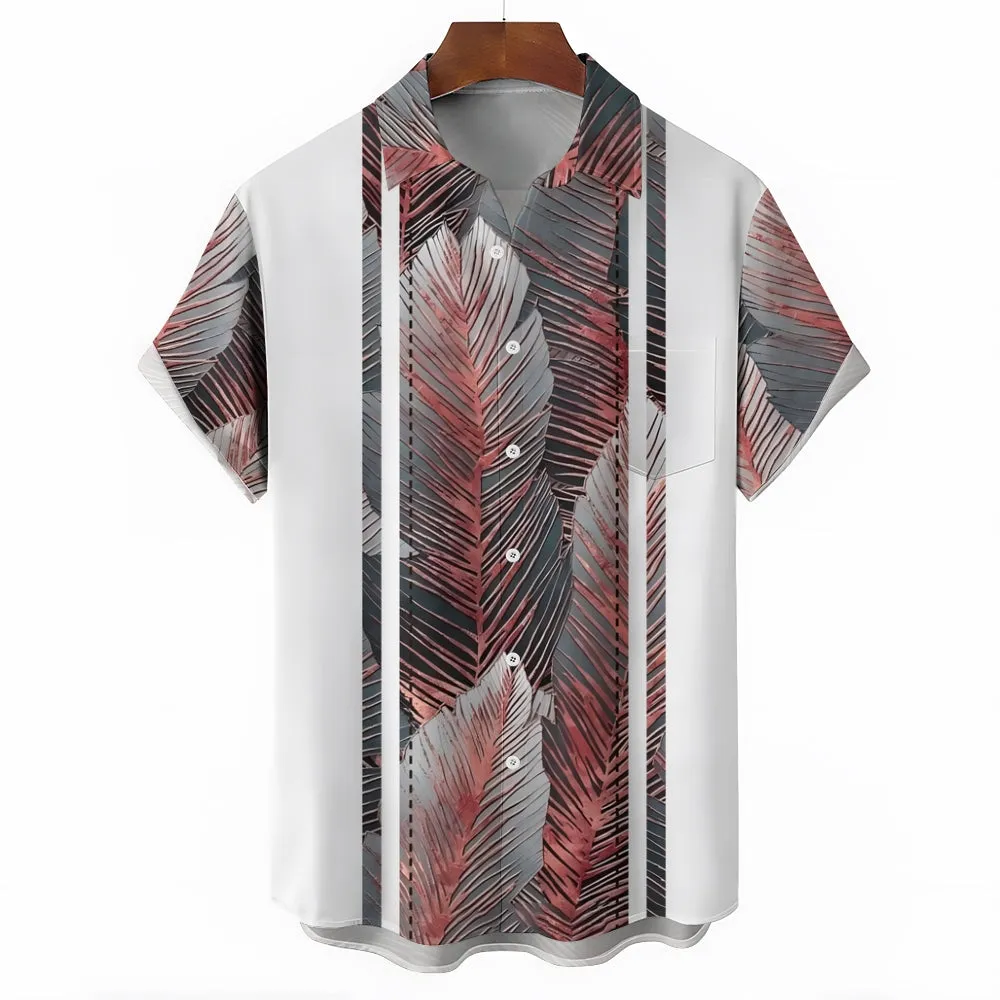 Vintage Botanical Leaf Print  Casual Vacation Shirt 2408000090